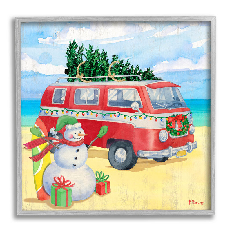 Christmas Beach Nautical Van at-101, H 24 po x l 24 po x P 1,5 po, Estampe numérique Farmhouse