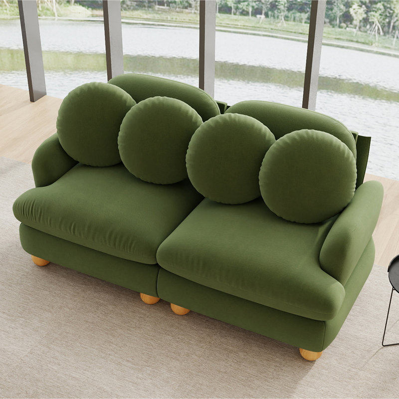 Canapé d'angle modulaire 2 places en chenille verte de 173 cm (68 po), assise profonde avec 4 coussins décoratifs., Vert