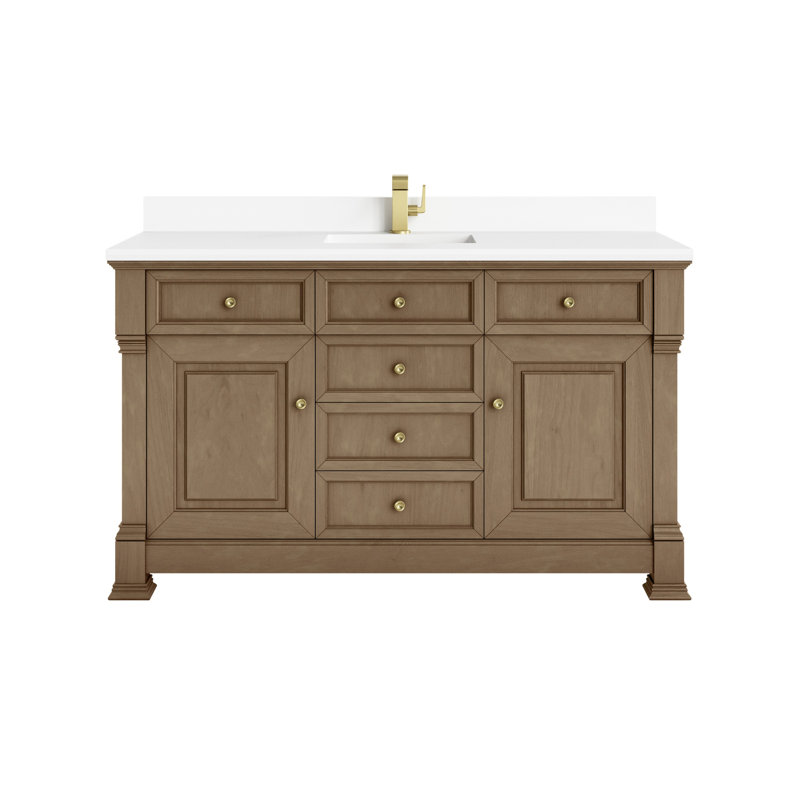 Meuble-lavabo simple l 60 po Brookfield, Blanc Zeus, Pacanier, Trou simple
