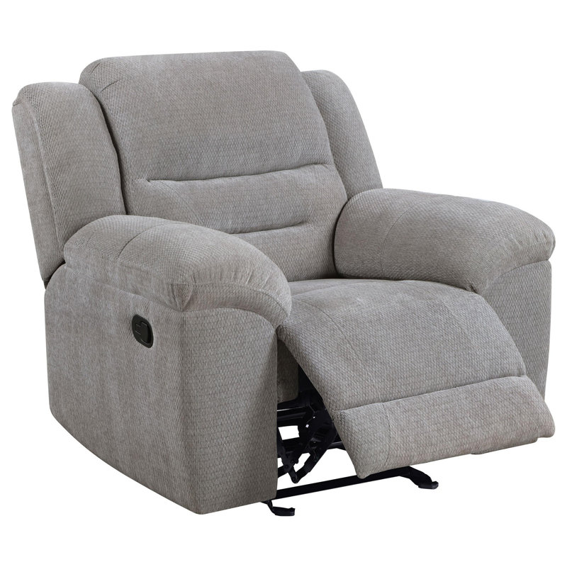 Gilo Manual Glider Recliner Armchair, 46 Inch Light Gray, Pillow Top
