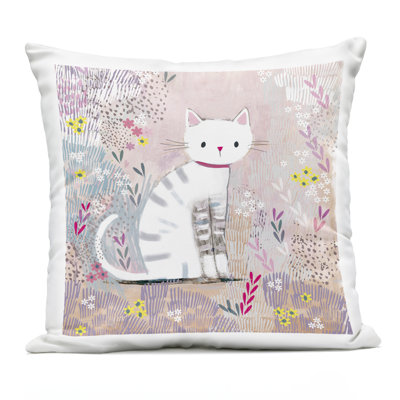 Stupell Industries White Kitten With Stripes Sitting Outdoor Printed Pillow, Design By Clare Tupper