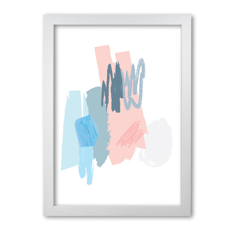 Blue And Pink Abstract Scribbles - Print, 85 cm H x 60 cm W x 5 cm D, White Grain Frame