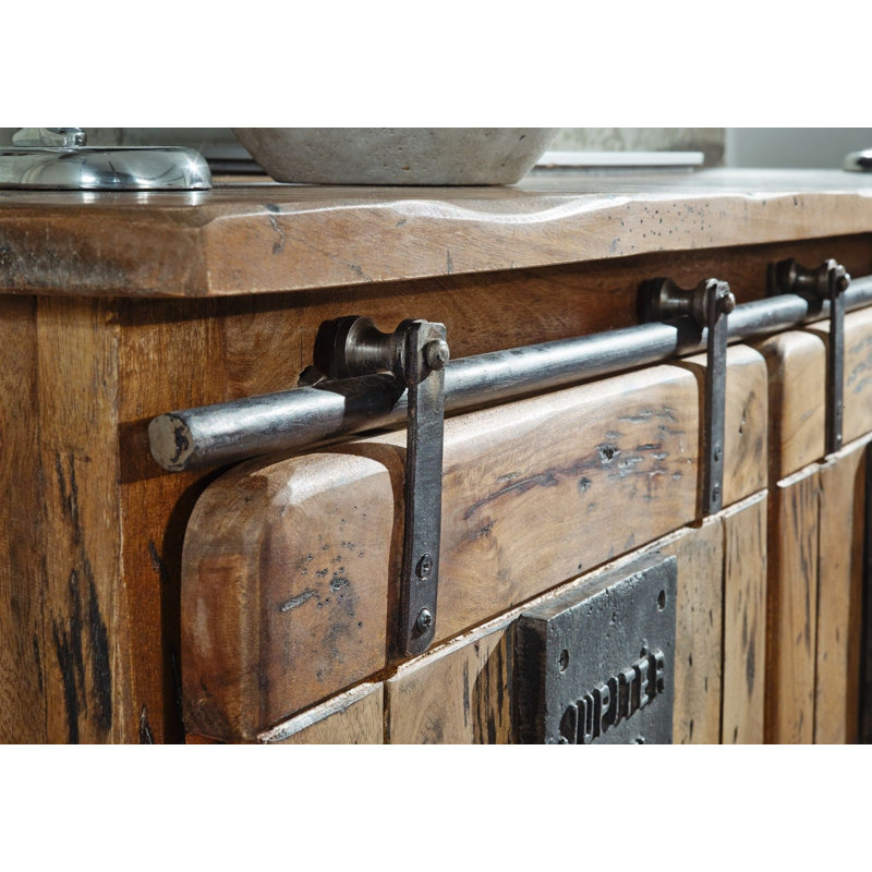 Railway Unfinished TV Stand for TVs up to 70", Natural brown