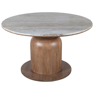 Table de salle à manger Mid-Century moderne en bois massif et marbre, 50 po - Noyer
