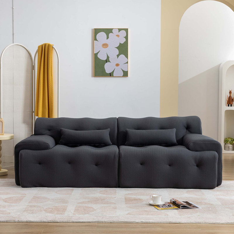 Modern Lounge Sofa 2 Seater Sofa for Living Room Apartment, Dark Gray Fabric
