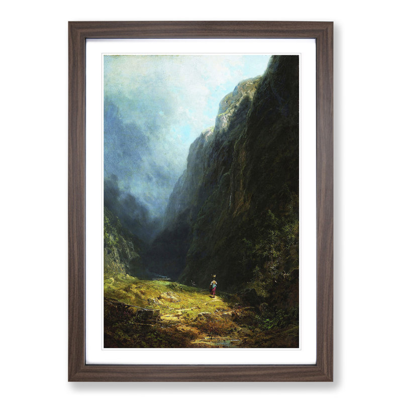 High Valley by Carl Spitzweg - Picture Frame Painting, 36cm H x 27cm W x 2cm D, Walnut Framed