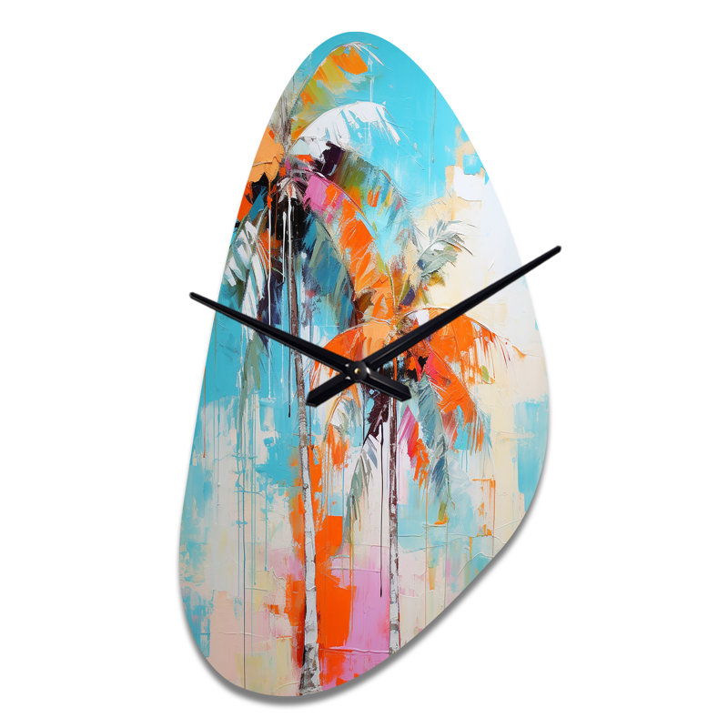 Palm Trees Palm VI - Fall Shape Decorative Multi-Colour Palms & Palm Trees Wall Clock, Medium