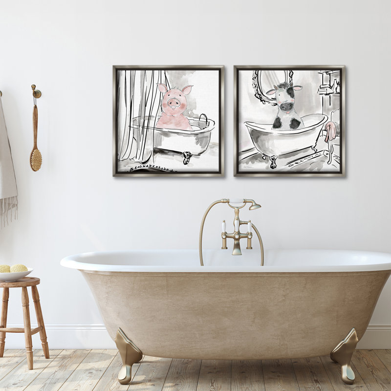 Ensemble de 2 toiles flottantes encadrées Modern Farmhouse Bath Animals, design par Carol Robinson, H 25 po x l 25 po