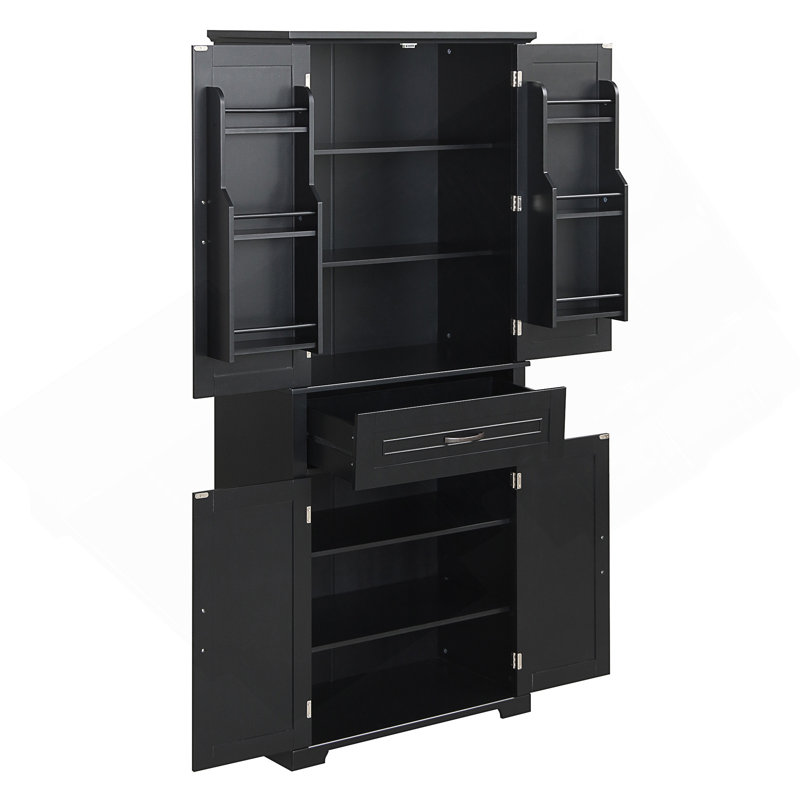 Armoire de rangement de salle de bain avec portes et tiroir, plusieurs espaces de rangement, tablette réglable, Noir