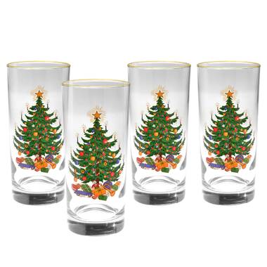 Spode Christmas Tree Stemless Wine Glasses 16 oz Set of 2 Gold Rim *NWT*