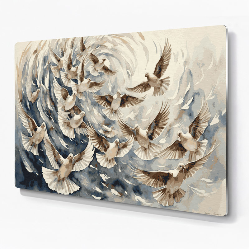Birds Eared Dove, art mural en métal beige, H 20 po x l 30 po