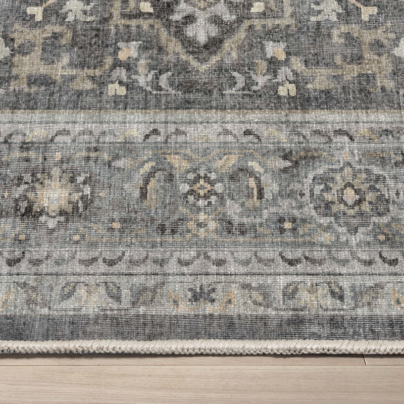  Apollo Tirana Vintage Medallion Oriental Dark Grey Flat-Weave Area Rug, Rectangle 9'10" x 13'