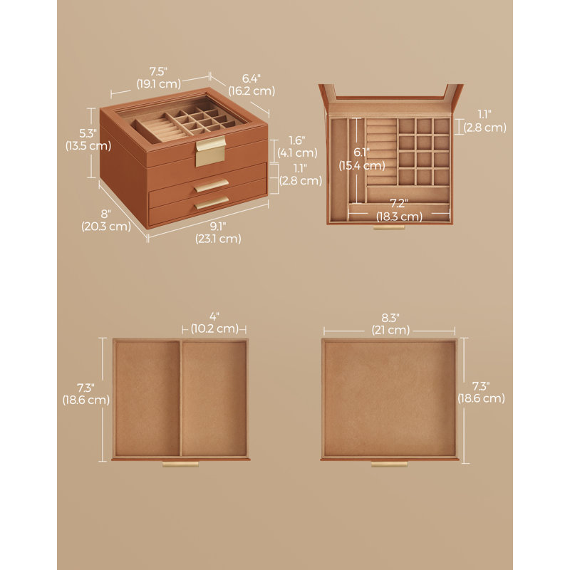 Betzy Jewellery Box +, Caramel Brown