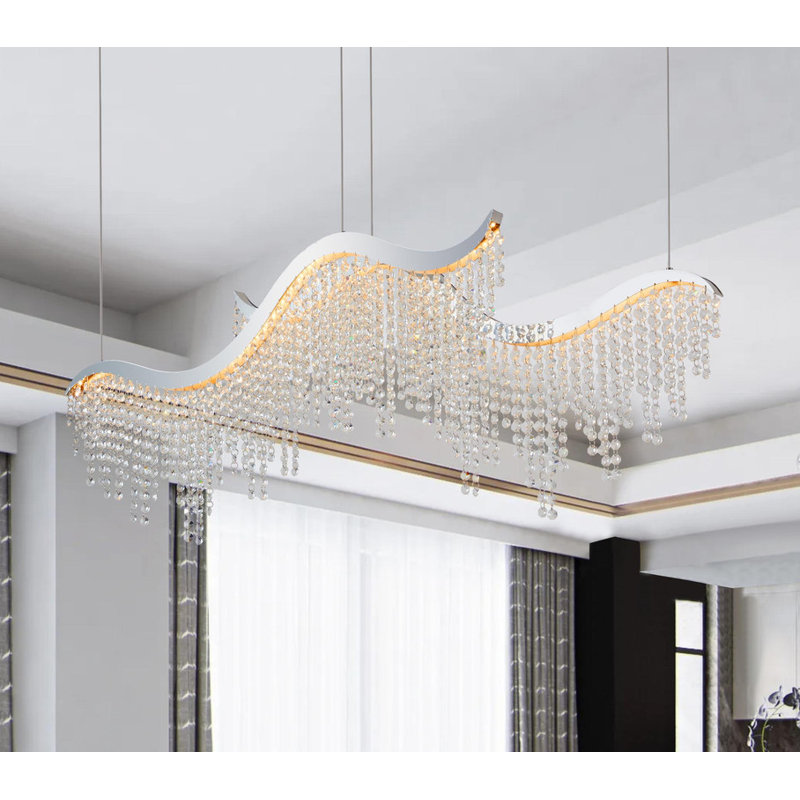 Lustre en cristal à DEL 36 "Wave - température et hauteur de couleur réglables | Éclairage de salon luxueux