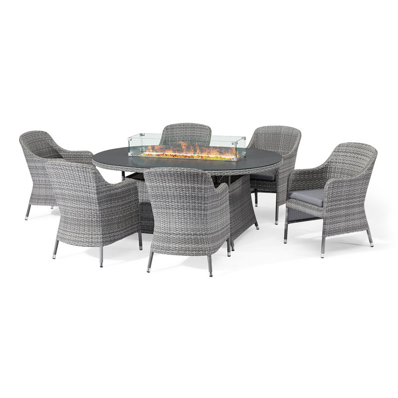 Dantee Oval 6 Oval Dining Set with Fire Pit - 180cm Long 