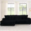 Canapé-lit rembourré en velours noir avec 3 options de sièges, conception convertible, siège confortable et durable, structure en bois franc, coussins amovibles-1529950040