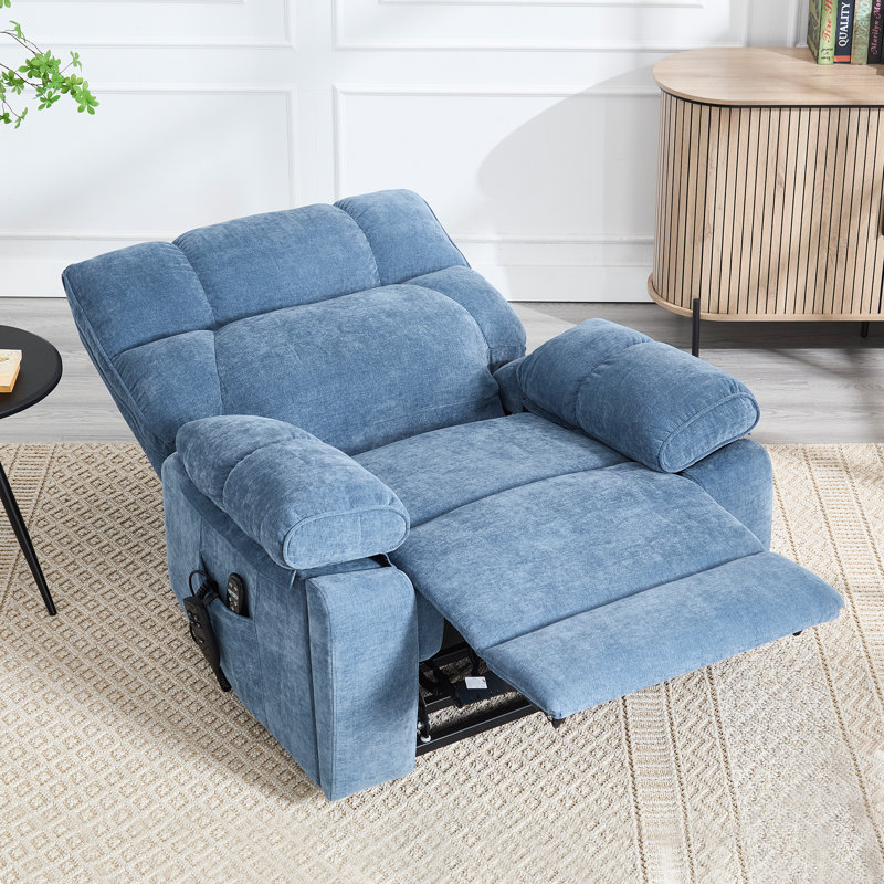 Aura 40.56" W Oversize Dual Motor Power Lift Recliner Chair with Heat and Massage Hidden Cup Holder, Blue