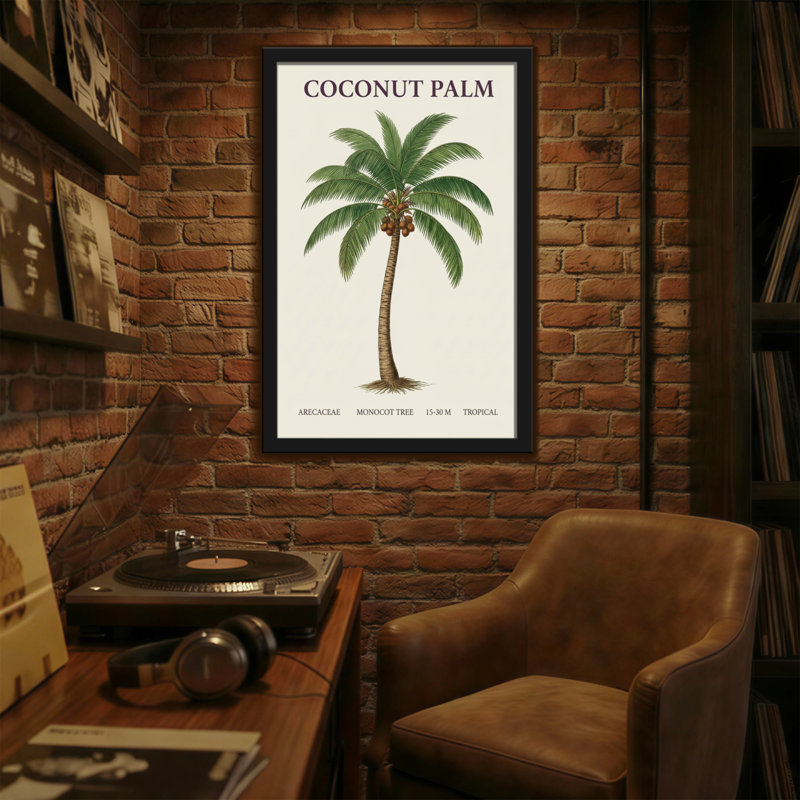 Plantes et fleurs, cocotier, plante tropicale, illustration, H 18 po x l 12 po