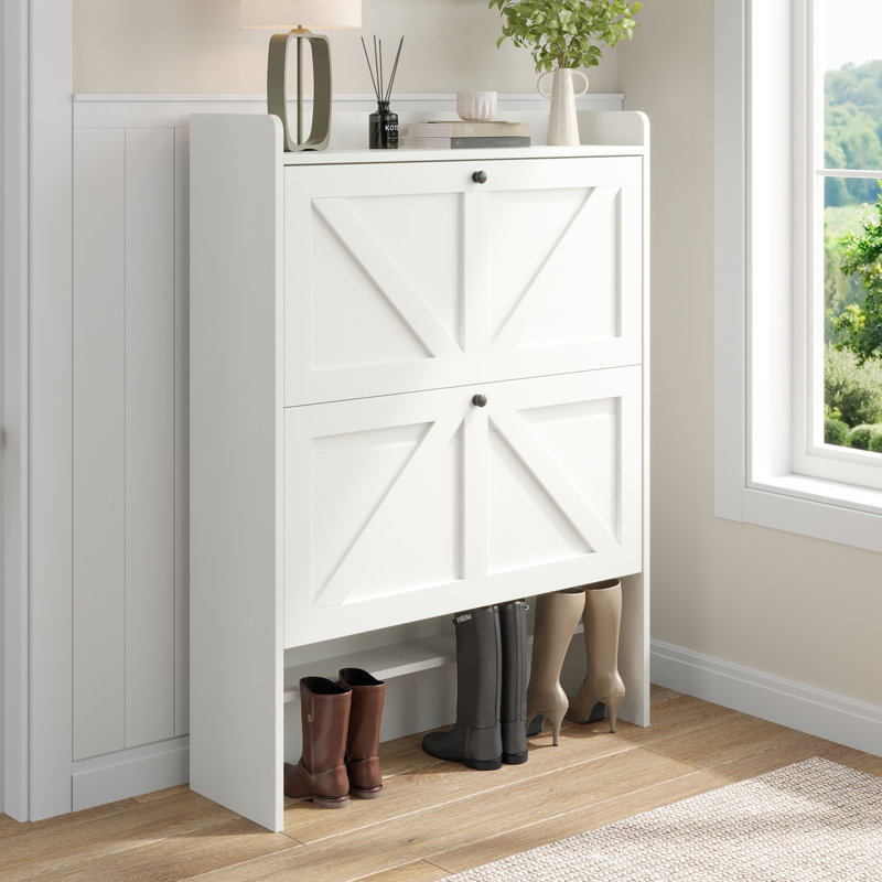 16 Pair Shoe Storage Cabinet, White