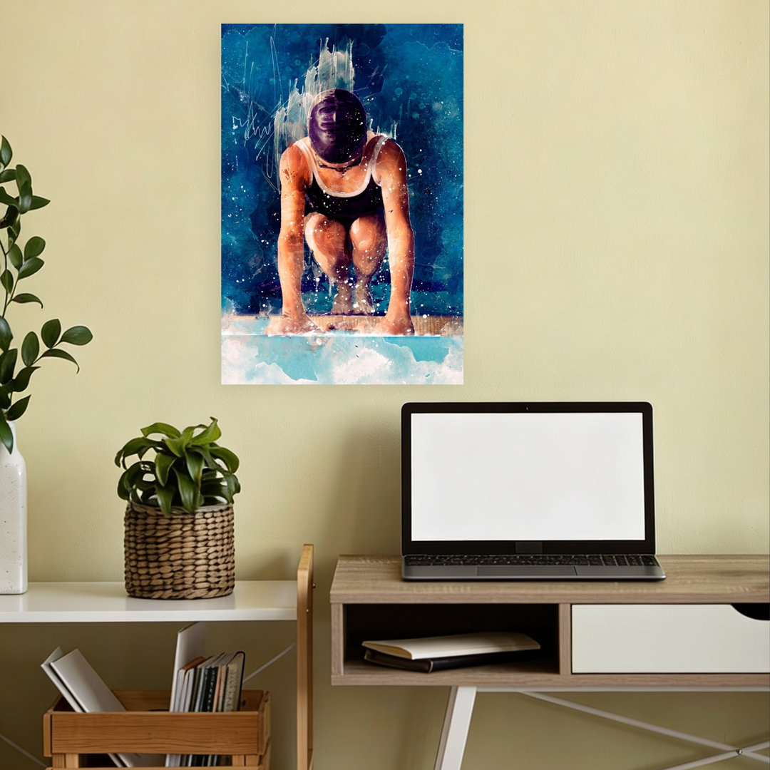 Focused Swimmer Start Contemporary Dolphin Wall Art Print
