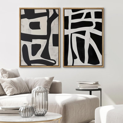 «Mid-Century Modern Brown Polygon Abstract Shapes», 2 pièces sur toile