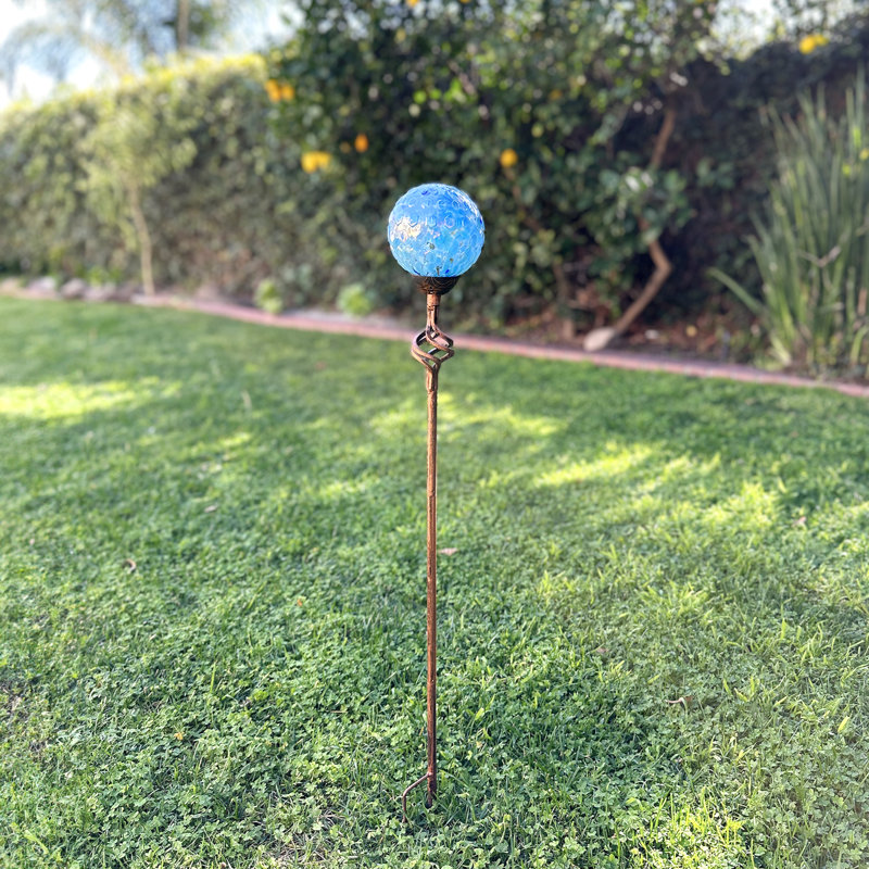 Piquet de jardin solaire en verre nid d'abeille perlé, Bleu pâle