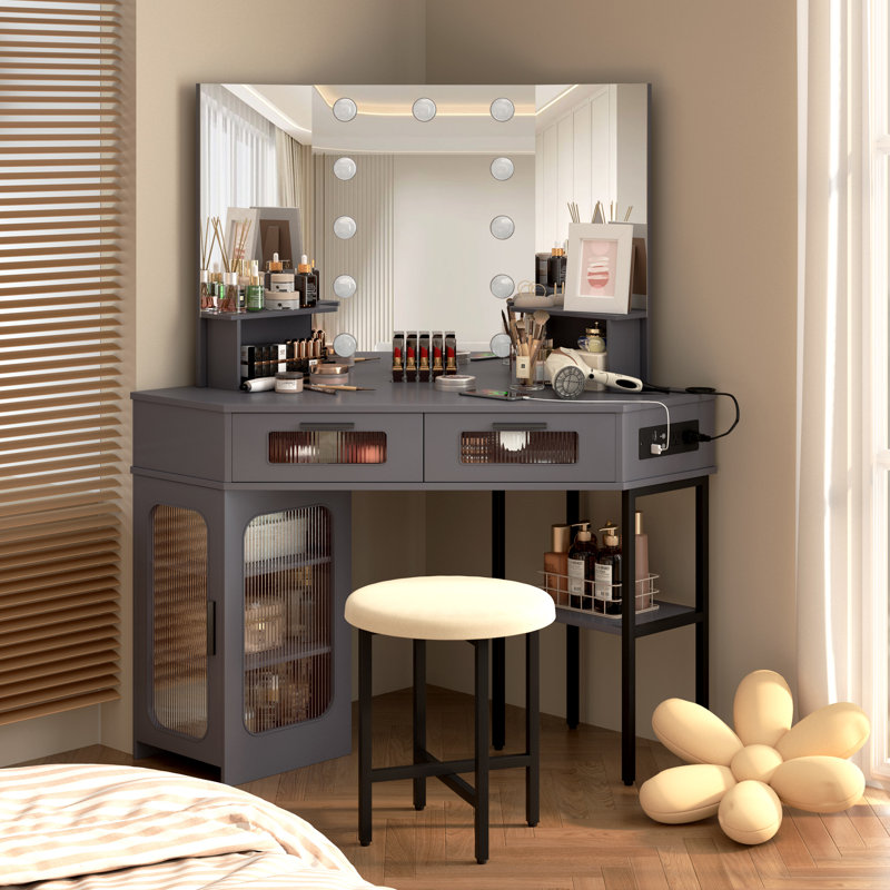 Chantle Dressing Table with Mirror, Grey