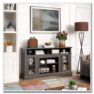 Classic TV Media Stand with Open  Closed Storage