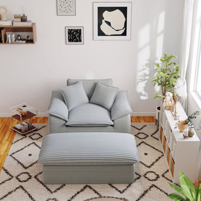 Fauteuil d'appoint surdimensionné de 47,25 po de largeur avec repose-pieds, fauteuil d'appoint en velours côtelé avec coussins décoratifs et accoudoirs, fauteuil d'appoint confortable pour le salon