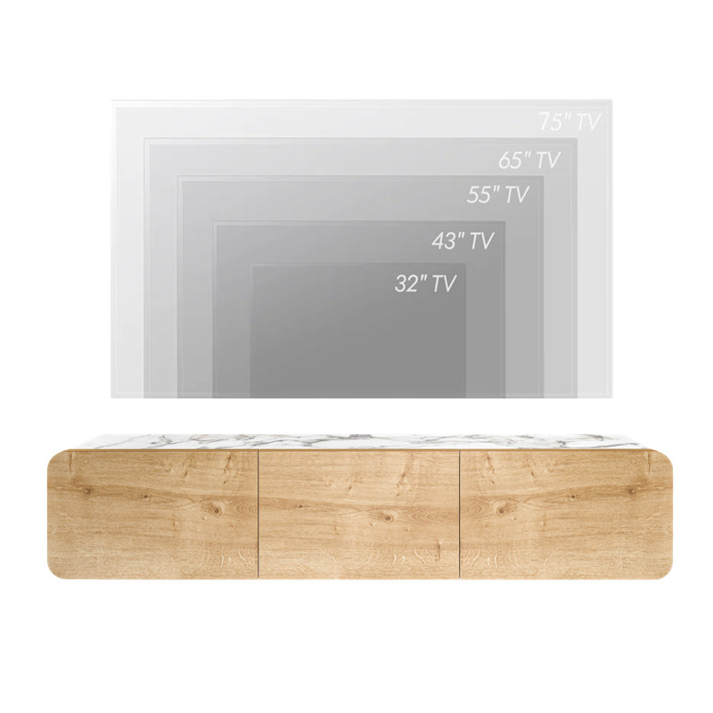 Bertice Floating Tv Unit For Tvs Up To 80", Oak Wood/White Marble