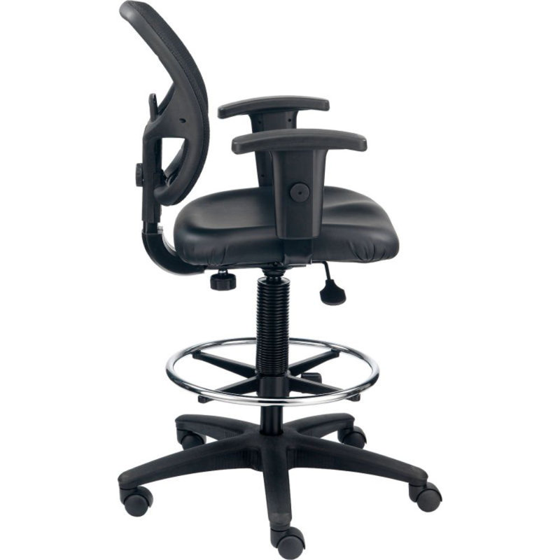 Adjustable Black Vinyl and Mesh Drafting Stool with Steel Frame