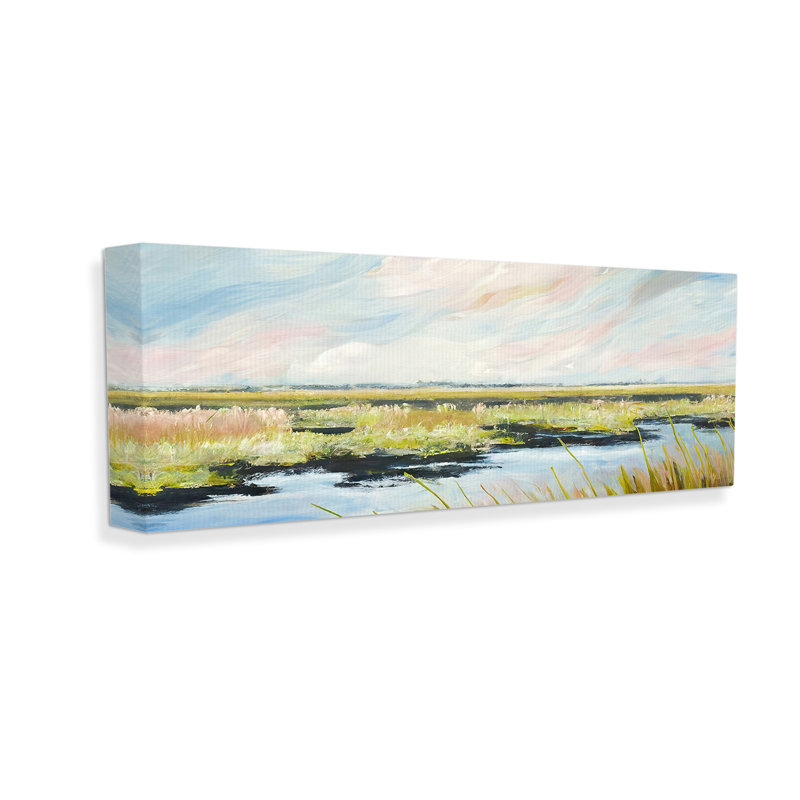 Rivière avec ciel pastel, art mural sur toile par Gina Kelly, H 20 po x l 48 po