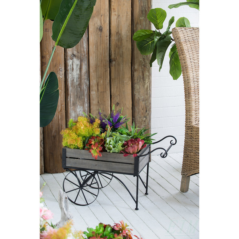 24.4X12.6X15.4" Rustic Black Trolley Cart Plant Stand, Planter