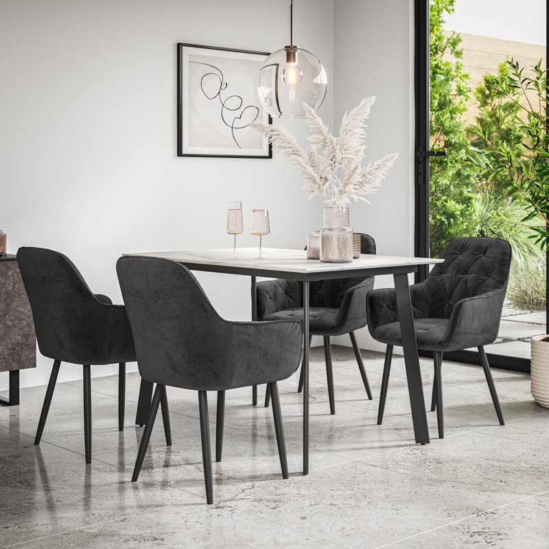 Ahlayna 4 - Person Dining Set, White/Black/Black