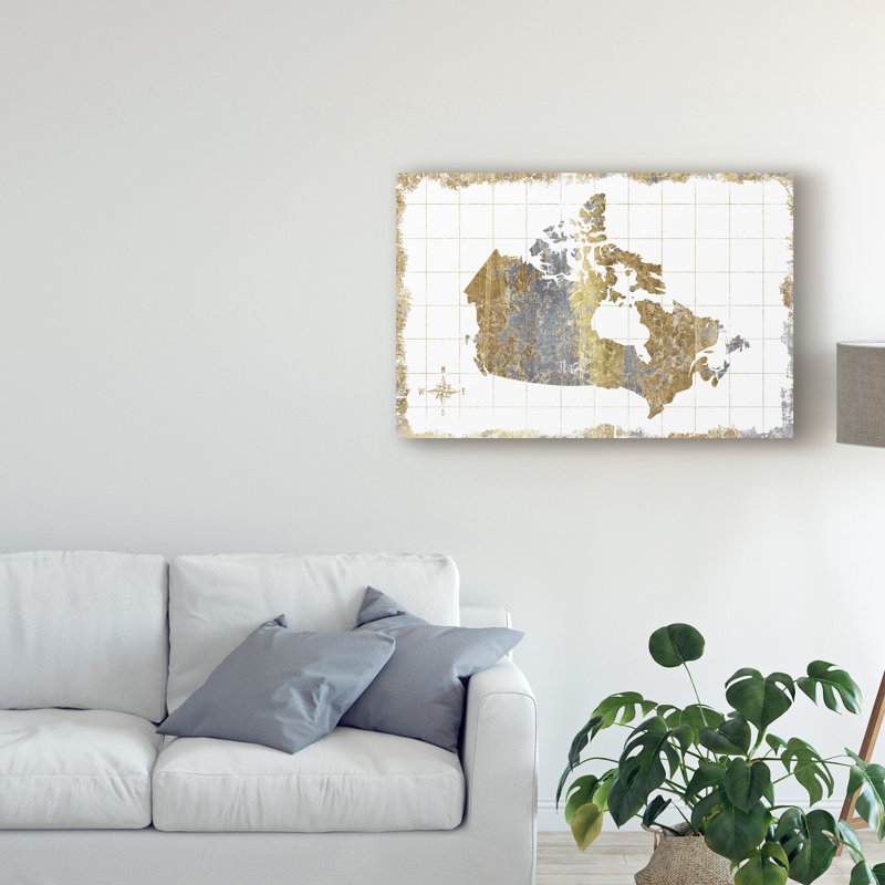 «Gilded Map Canada» par Wild Apple Portfolio - impression sur toile tendue, H 16 po x l 24 po x P 2 po
