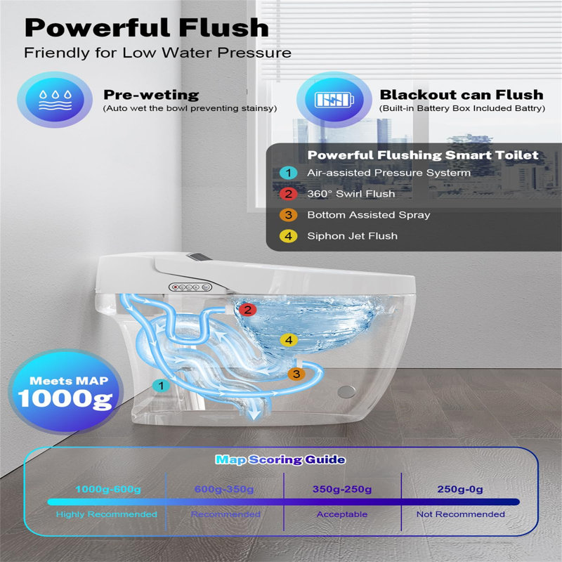 Smart Toilet With Heated Seat And Night Light,Auto Open Close Lid/Seat,ADA