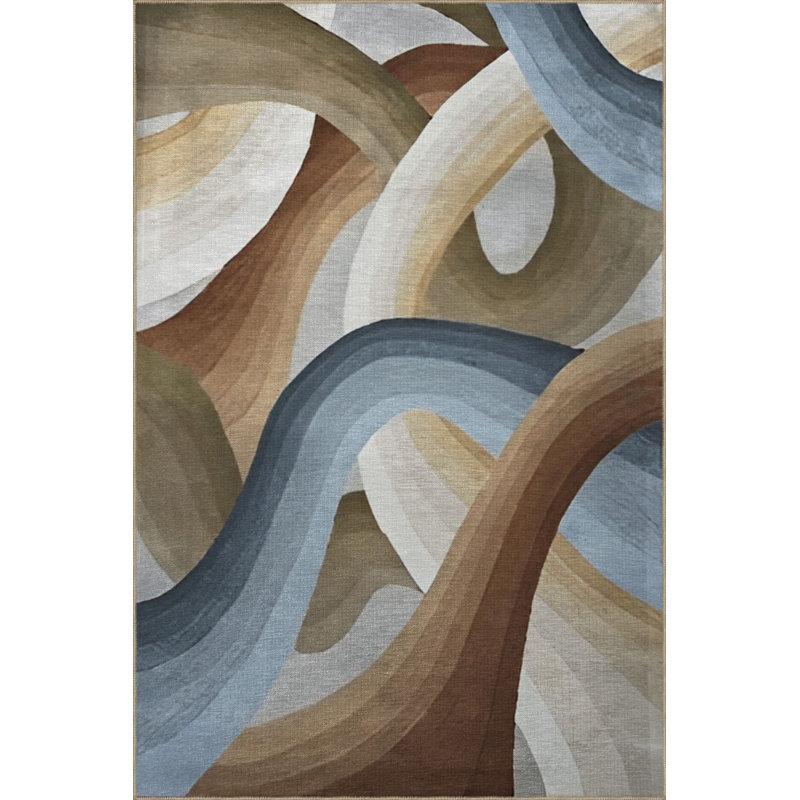 Tapis décoratif moderne à rayures en spirale lavable à la machine, Sous-tapis rectangulaire 2 pi 6 po x 4 pi 11 po