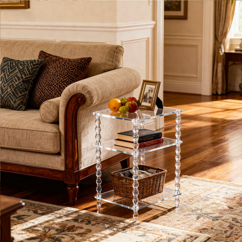 Modern Acrylic Side Table, 3-tier Clear End Table, Bedside Clear Nightstand Table For Living Room, Bedroom