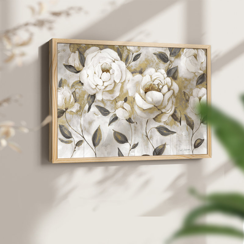 Golden White Roses - reproduction encadrée - réaménageable, H 8 po x l 10 po, Naturel