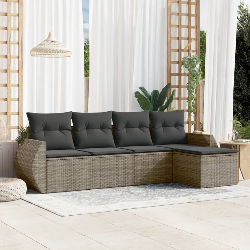  Ensemble de canapé de jardin en rotin PE gris, acier, polyester grand modulaire