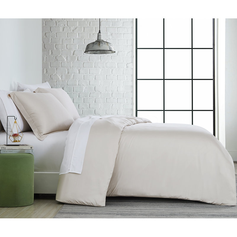 Mickinsey Rayon 2 Piece Duvet Cover Set, King Duvet Cover + 1 King Shams, Bone