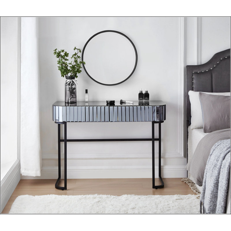 39" Mirrored Makeup Vanity Table with Stainless Steel Base, Mirrored Console Dressing Table with 2 Drawers,Versatile Desk for Bedroom and Office