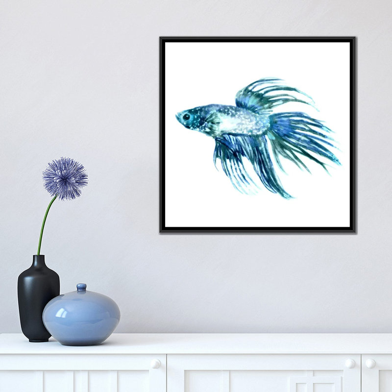" Fish IV " by Edward Selkirk, 18" H x 18" W x 1.5" D, Black Framed Canvas, No Mat