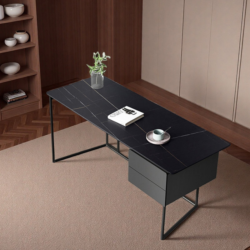 Bureau en pierre frittée de qualité supérieure, H 29,53 po x l 70,87 po x P 23,62 po, Noir