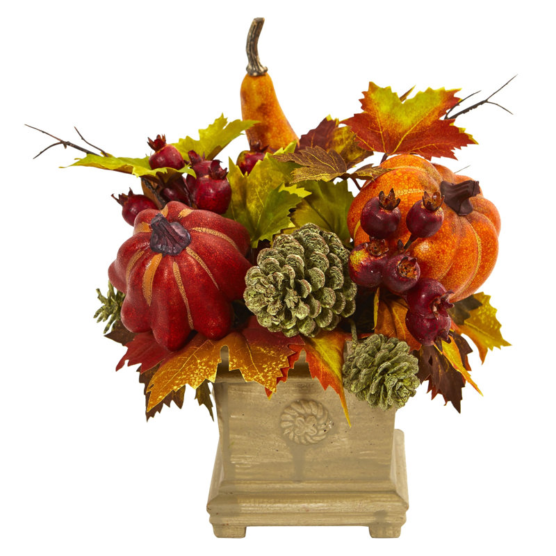 Pumpkin, Gourd, Berry and Maple Leaf Arrangement