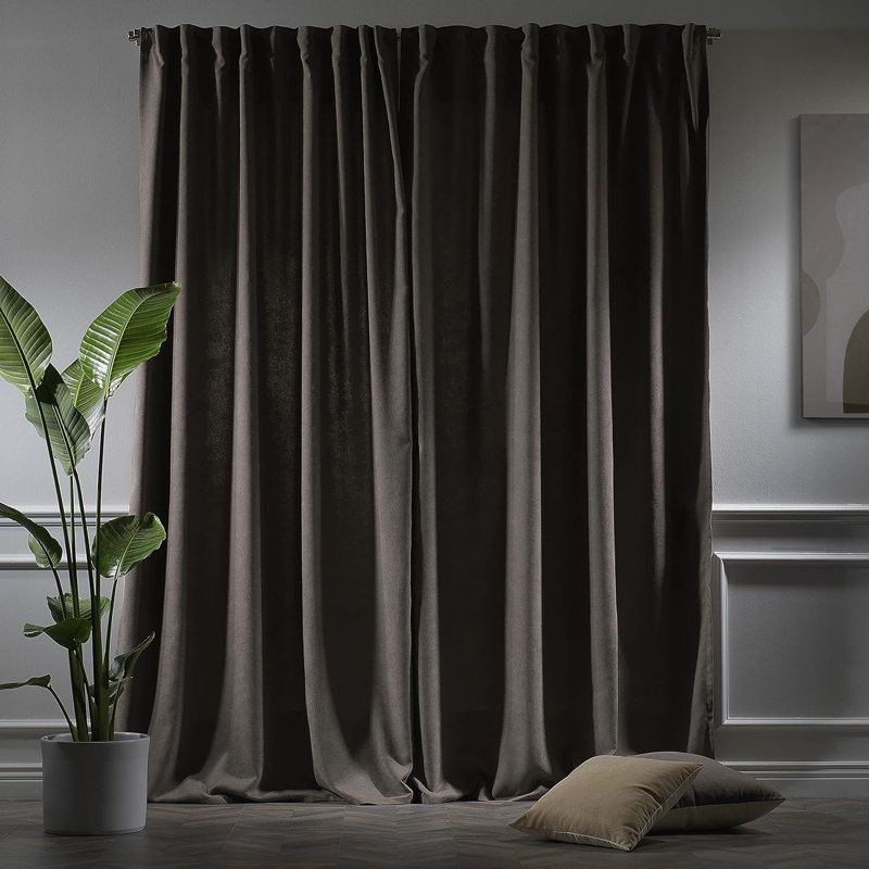 Amoya Velvet Room Darkening Curtain Pair, 52" W x 252" L, Light Brown