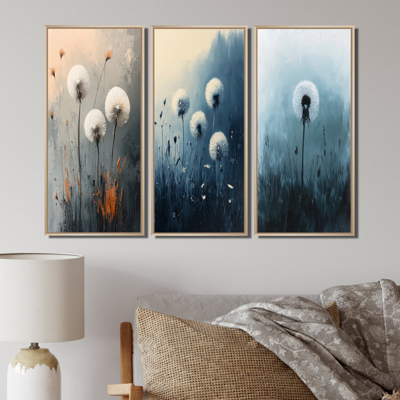Pissenlit silencieux dans un minimalisme I - Collection de décorations murales pissenlit, Crème, crème, H 32 po x l 48 po