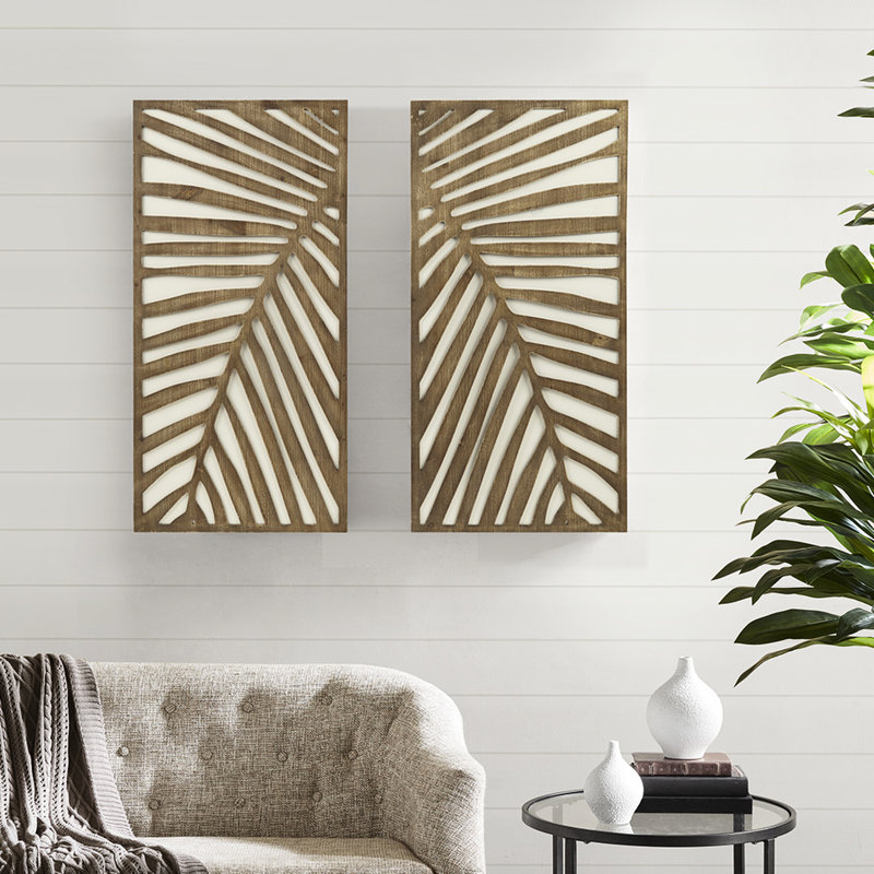 Ensemble de 2 décorations murales avec imprimé de feuilles contrastantes à deux tons pour l'intérieur
