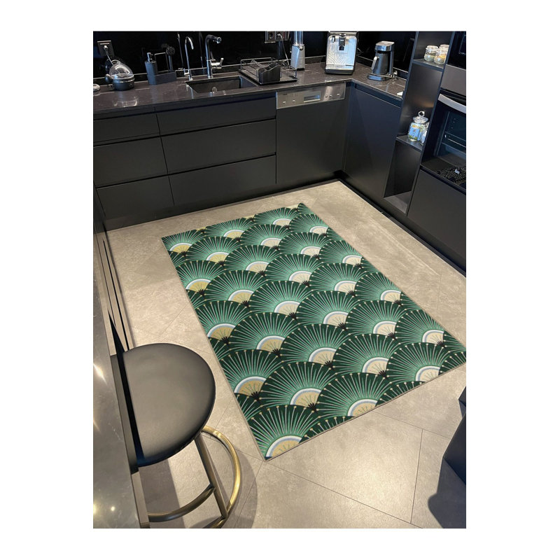 Tapis tissé à motif de disques verts, Tapis de couloir 3 pi 3 po x 9 pi 10 po