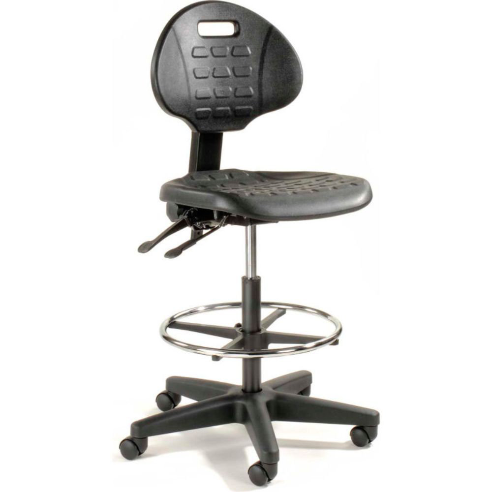 Backed Adjustable Height Ergonomic Lab Stool with Footring and Wheels Interion